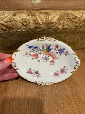 Vintage Hammersley Bone China Bird of Paradise Oval Pin Dish Tray Gilt England